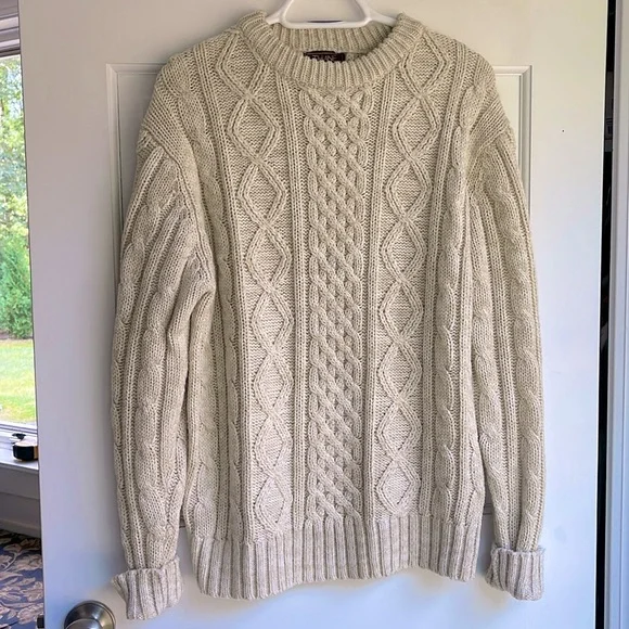 Cream Vintage Fisherman chunky Cable Knit Sweater fall coastal outdoor oversized - Picture 3 of 6